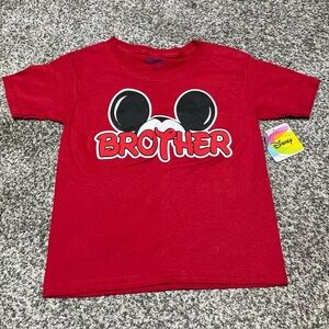 Disney Family Collection Boys Youth XS 4/5 Red Mickey Mouse  BROTHER  Shirt